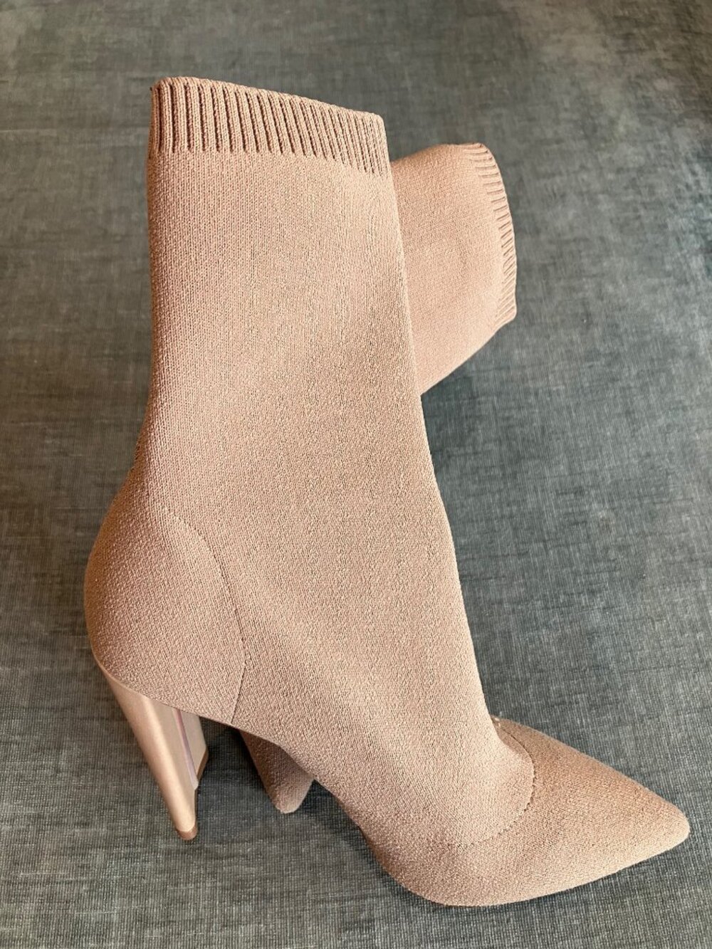 ALDO Tan Knit Sock Ankle Booties High Heel Pointed Toe 5" Heel Women’s Size 7